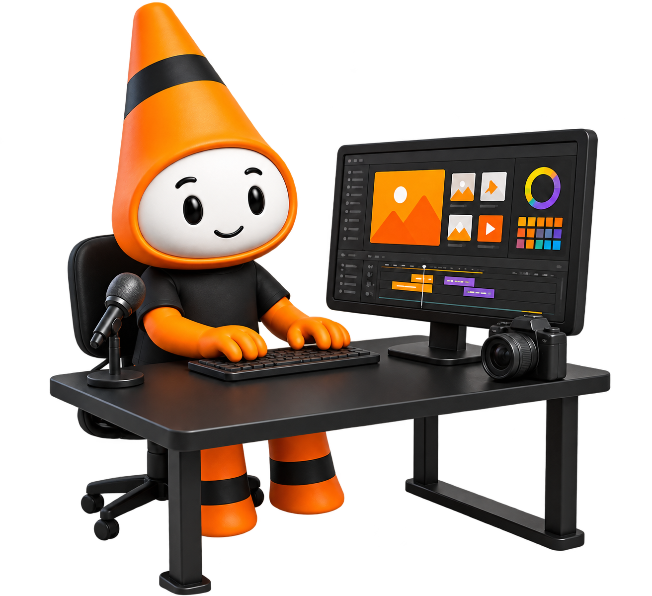 Conito Multimedios trabajando frente a una computadora